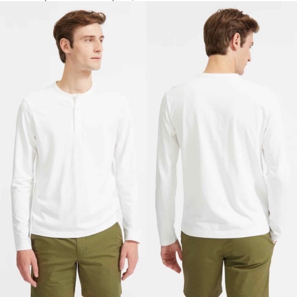 Everlane Premium Weight White Cotton Henley Shirt